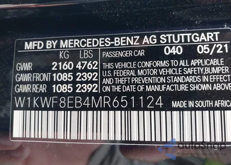 2021 Mercedes-Benz C 300 4Matic z USA, uszkodzony, nr VIN W1KWF8EB4MR651124